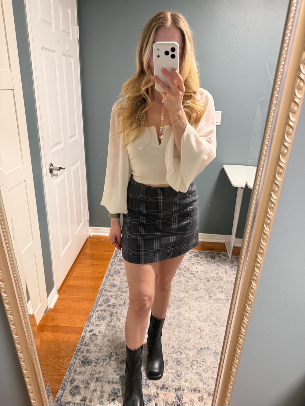Wilfred Black and Gray Plaid A-Line Skirt